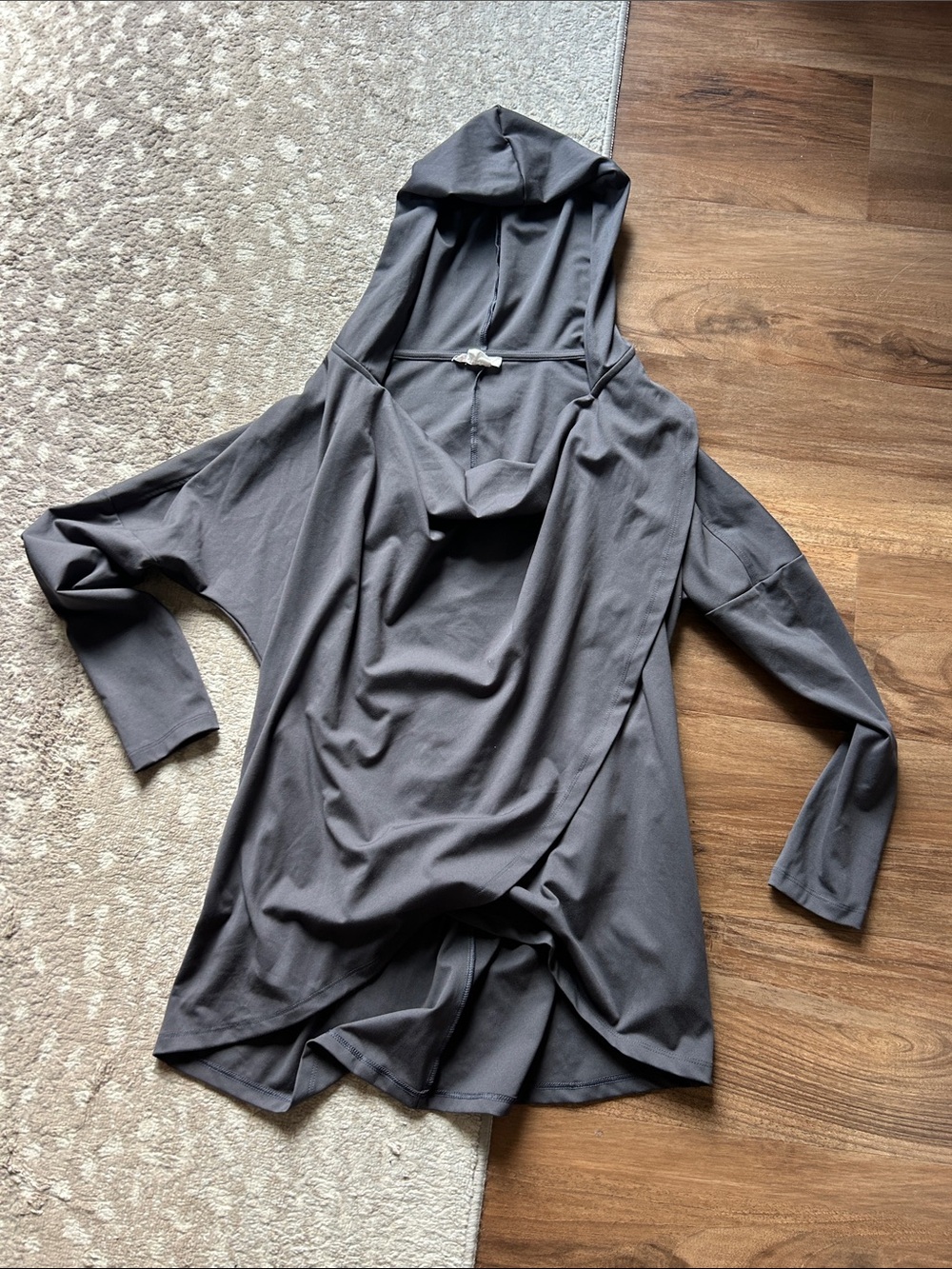Nursing-friendly wrap front hooded top